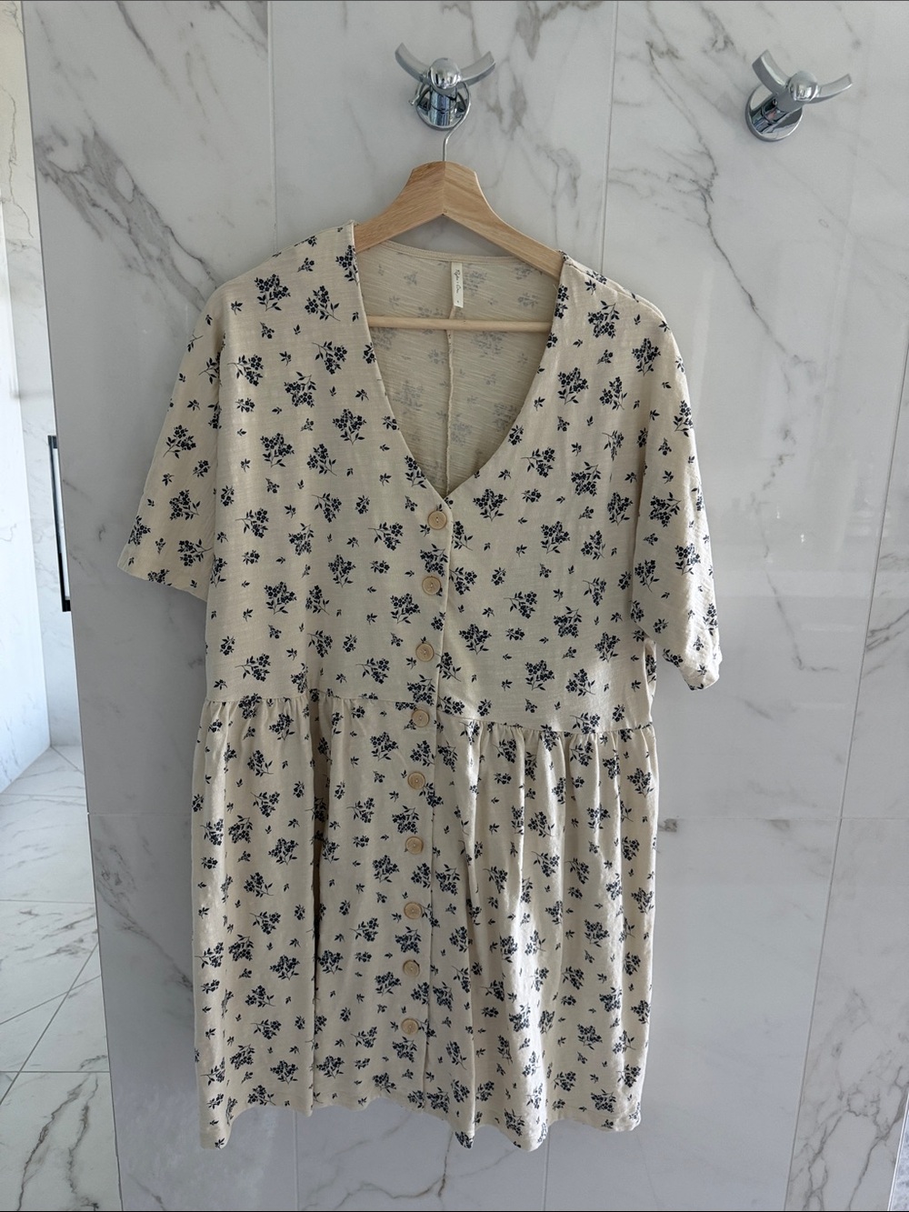 Rylee + Cru Cream Dress with Navy Floral Print